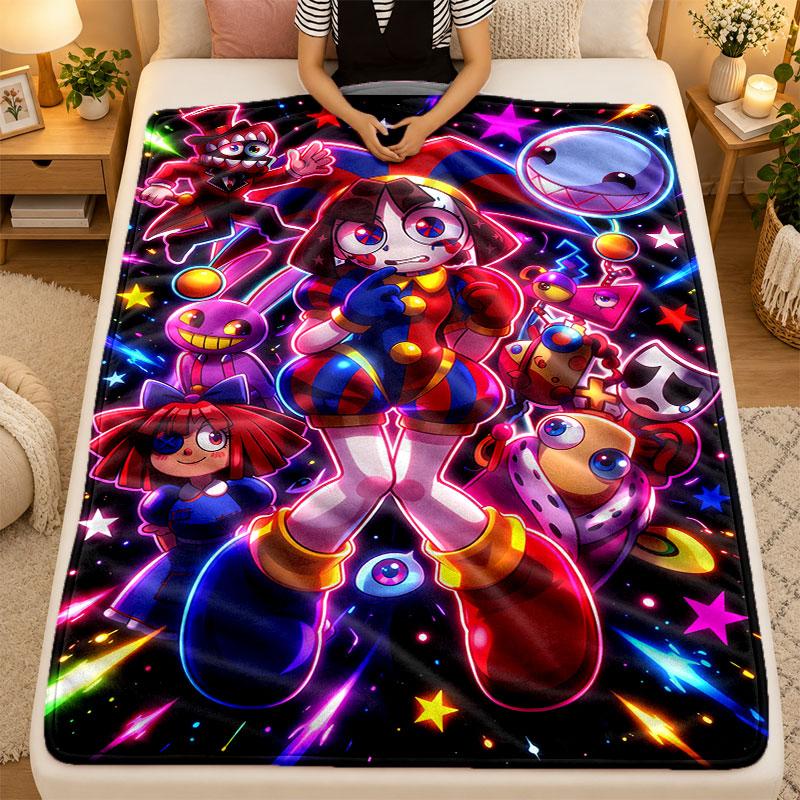 Flannel BlanketThe Amazing Digital Circus Warm Soft Throw Blanket for Indoor Sofa Bed Living Room Use