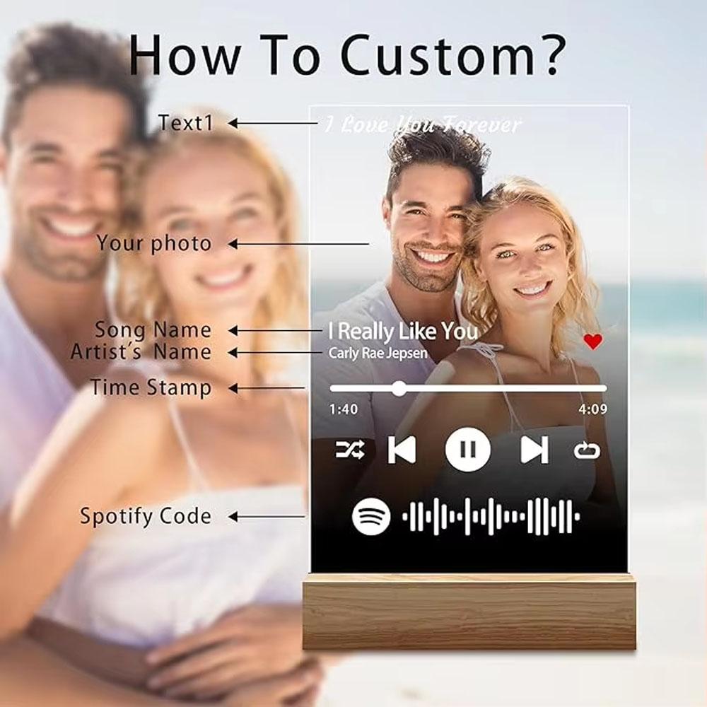Персонализированная музыкальная табличка Spotify Подарки на годовщину День святого Валентина Персонализированная акриловая фоторамка-светильник Идеальный подарок на День матери