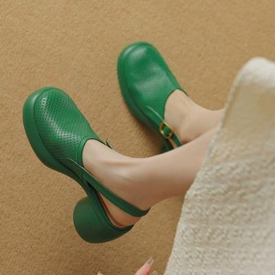 Босоножки с круглым носком, летние, с круглым носком, глубоким вырезом, на мягкой подошве, противоскользящие, на высоком каблуке