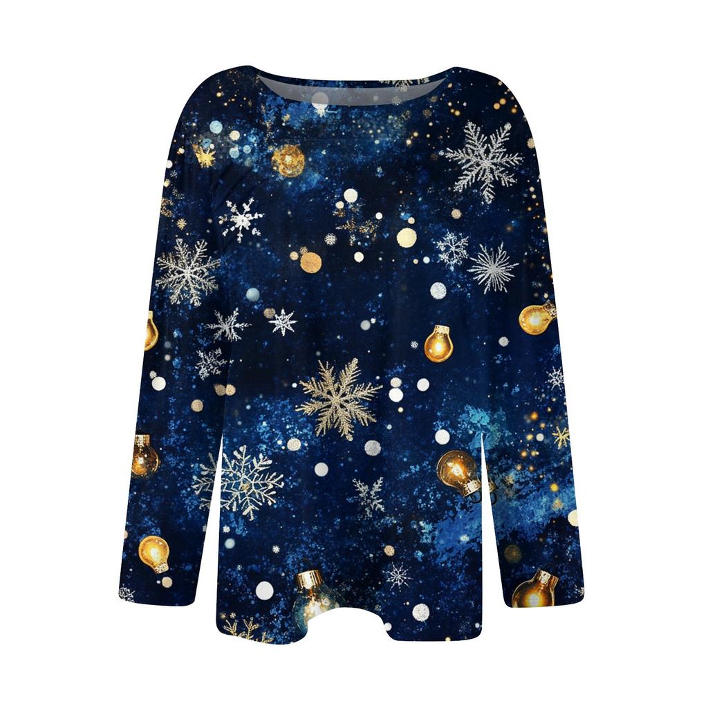 Женская повседневная модная футболка с круглым вырезом и длинными складками на Рождество