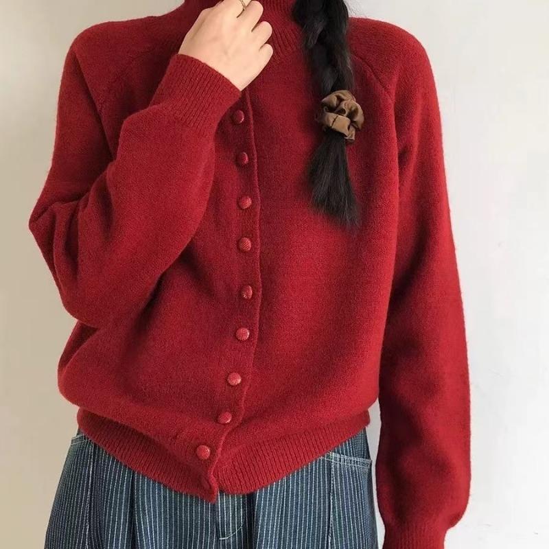 Autumn Winter Turtleneck Knitted Cardigan Women's Sweater Fashion Elegant Loose Long Sleeve Jackets New Retro Korean Style Office Casual Simple Coats