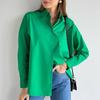 Осень 2022, женская рубашка с длинным рукавом, белые хлопковые блузки для женщин, модные свободные базовые топы, зеленая блузка на пуговицах, Blusas 23618