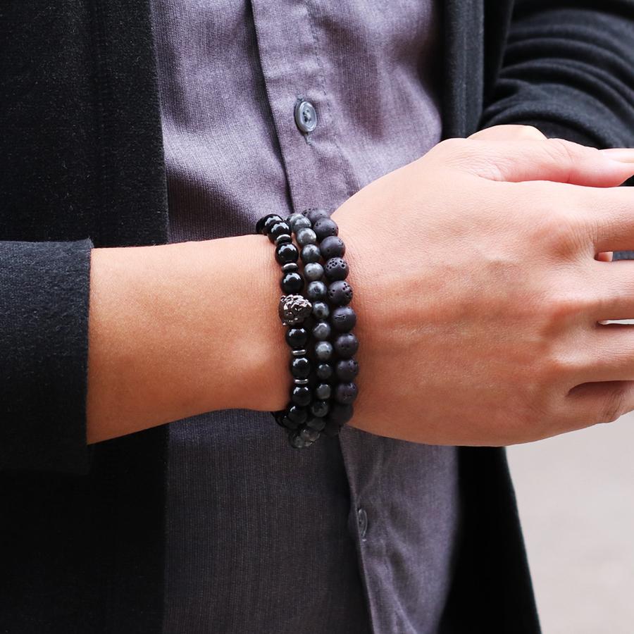3 шт. бусины, нанизанные на бусины Будды, браслет для мужчин и женщин, крутые аксессуары в виде головы льва, черные блестящие бисерные украшения для рук из лавового камня для мужчин