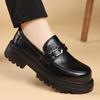 Новый стиль Толстая подошва Чисто черная Удобная обувь На шнуровке Черные туфли Школьная обувь/Рабочая обувь Для мужчин JZ-506-66
