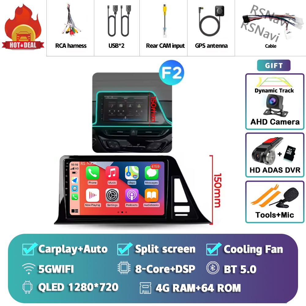 Android 14 Carplay Auto Для Toyota C-HR 2016 - 2020 Автомагнитола Мультимедийный DVD-стерео 360 Камера Навигация Видео AI Голосовое управление