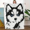 1pc Soft Flannel Blanket - Black & White Dog with Blue Eyes, HD Digital Print Throw - All-Season Couch, Bed, Gift - Machine Wash