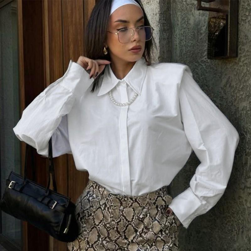 Womens Loose Fit Cotton Shirt Long Sleeve Mid-Length Office Wear 2026