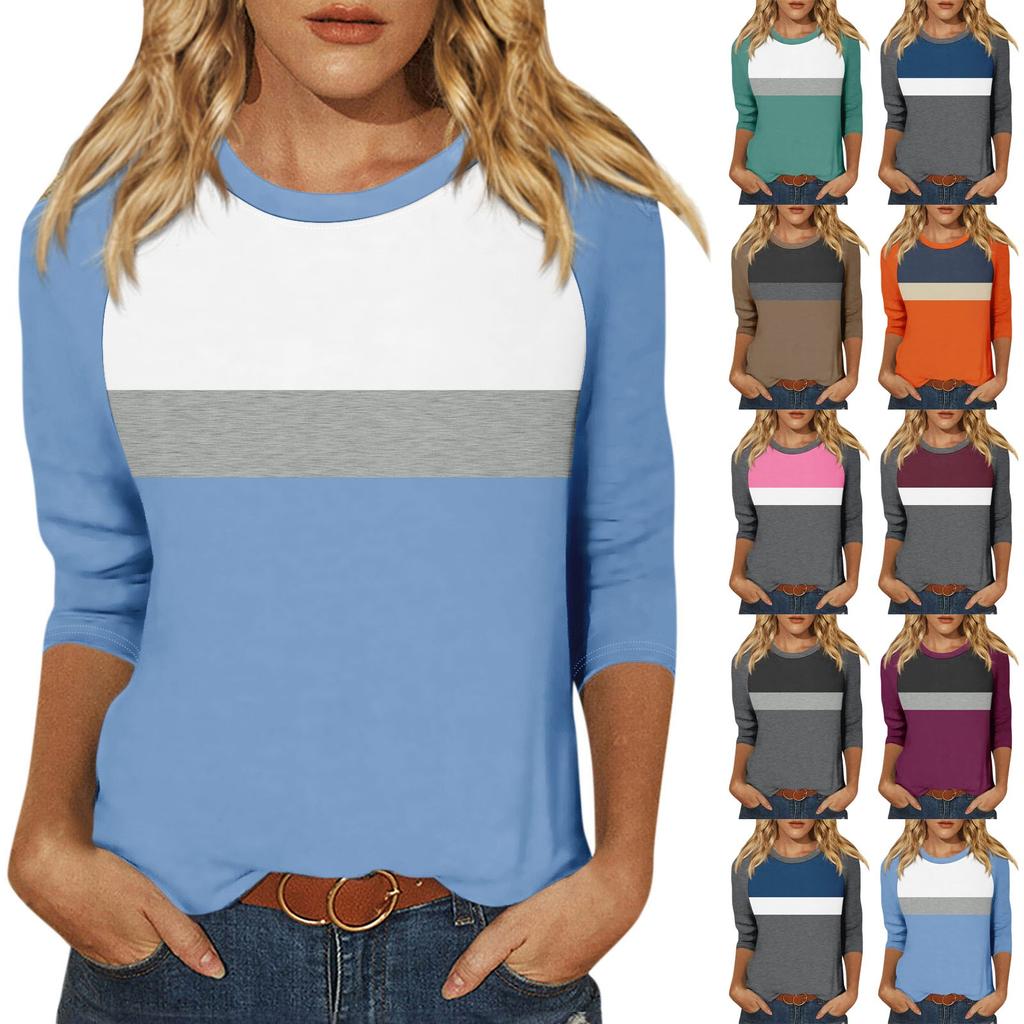 Женская модная повседневная рубашка с круглым вырезом и рукавами 3/4, свободная футболка с принтом, женский топ