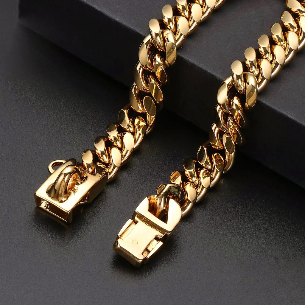 14 мм золотой ошейник для собак из нержавеющей стали, металлическое роскошное ожерелье, аксессуар для домашних животных