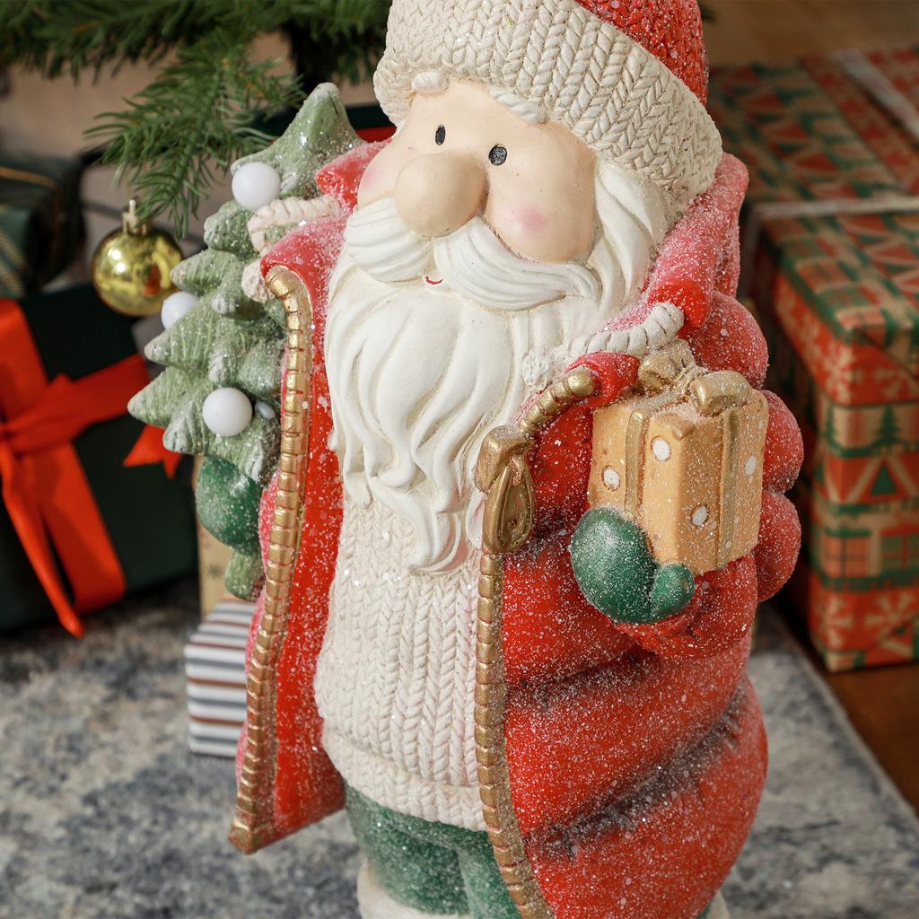 Santa Claus figure with tree and gift, 3 warm white LEDs, battery-operated, 50 cm