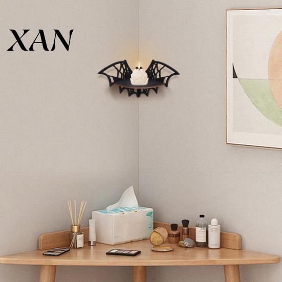Wooden Corner Storage Rack Halloween Bat Shelf, Black Wall Mounted Candle Holder Stand, Gothic Style Decor Display for Home Party, Spooky Holiday