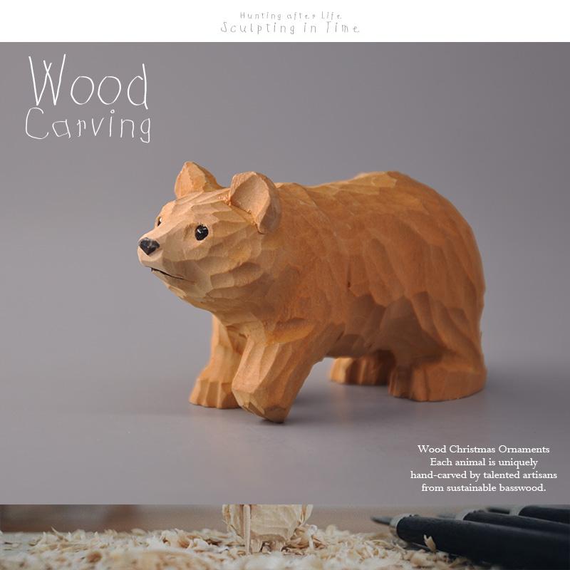 Unique Wood Carving Brown Bear Animal Model Pure Handmade Solid Wood Carved Animal Decorative Home Accessories Desk Accessories