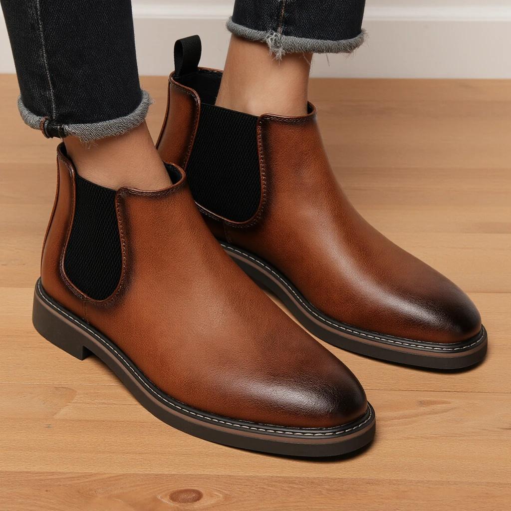 HECRAFTED SHOES/ Зимние мужские ботинки из искусственной кожи
