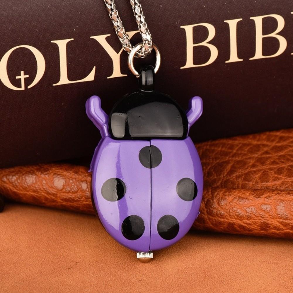 Fashion Multi-color Ladybug Pocket Watch Lightweight Quartz Pocket Watch with Chain Necklace Pocket Watch