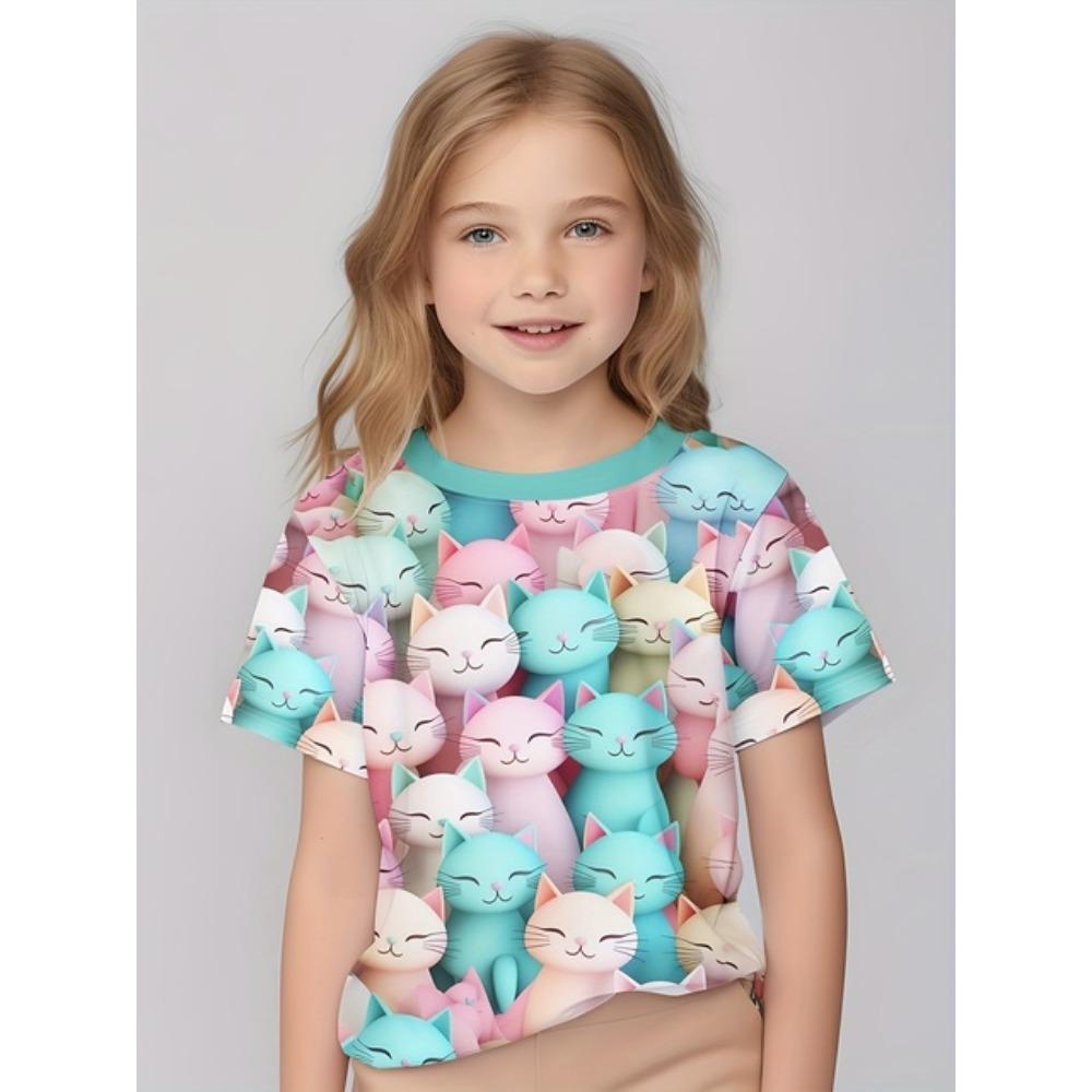 Детская одежда Футболки для девочек Детские футболки с коротким рукавом Милый узор с принтом Повседневная одежда для девочек Детская летняя одежда Топы