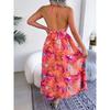 Spring and Summer Floral Sleeveless Hollow Out Halter Long Holiday Beach Dresses for Women