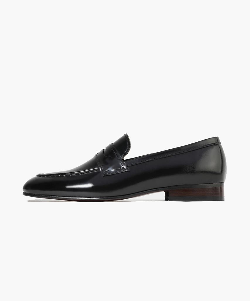 Firenze Atelier Плоский дизайн Тонкая линия U-образный носок Глянцевая коровья кожа Лоферы-пенни 7100-B [Черная коробка]