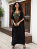 EDOLYNSA Colorful Embroidered Black Women Robe Kaftan Bohemian Long Dress Relaxed Vacation House Dress Swimsuit Cover-up Q1660