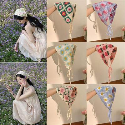 Ins Style High-end Triangular Headscarf for Summer Outings and Rural Style  New Retro Knitted Hollow Headscarf for Women