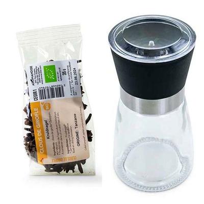 Стеклянная и керамическая мельница для специй + органическая гвоздика