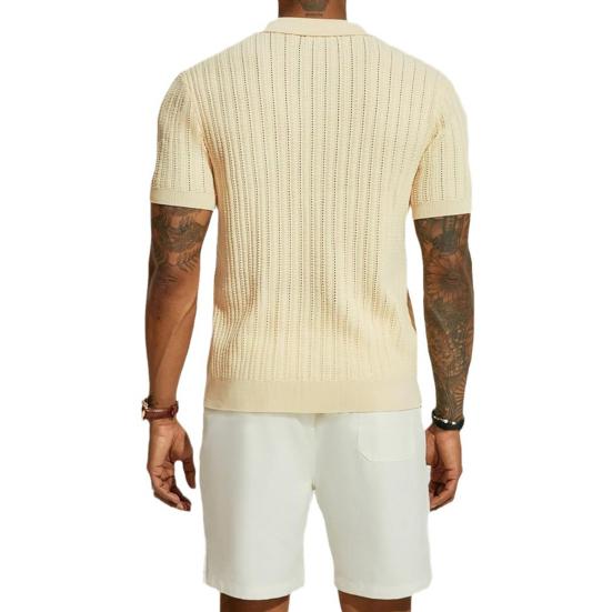 Мужская рубашка с лацканами, однобортный сплошной цвет, тонкий мягкий кардиган с короткими рукавами, ажурный вязаный