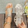 Fashion Plus Size 36-46 Women Shoe Rhinestone Flat Sandals Elastic Band Beach Shoes for Women Fashion Casual Open Toe Sandalias De Mujer