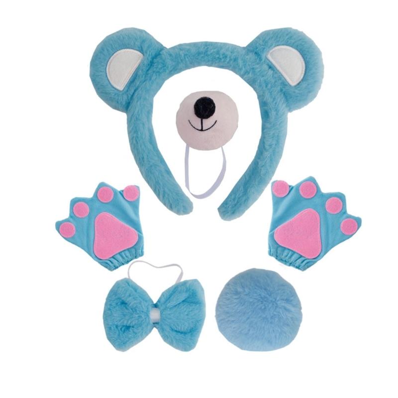 Bear Costume Set Ears Tail Bowtie Nose Tutu Glove Animal Fancy Costume Kit Accessories for Kids Halloween Cosplays Props