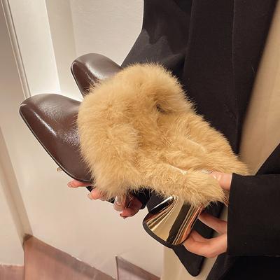 Модные сексуальные тапочки с леопардовым принтом на высоком каблуке, женские зимние новые пушистые теплые тапочки, женские элегантные модные шлепанцы с закрытым носком