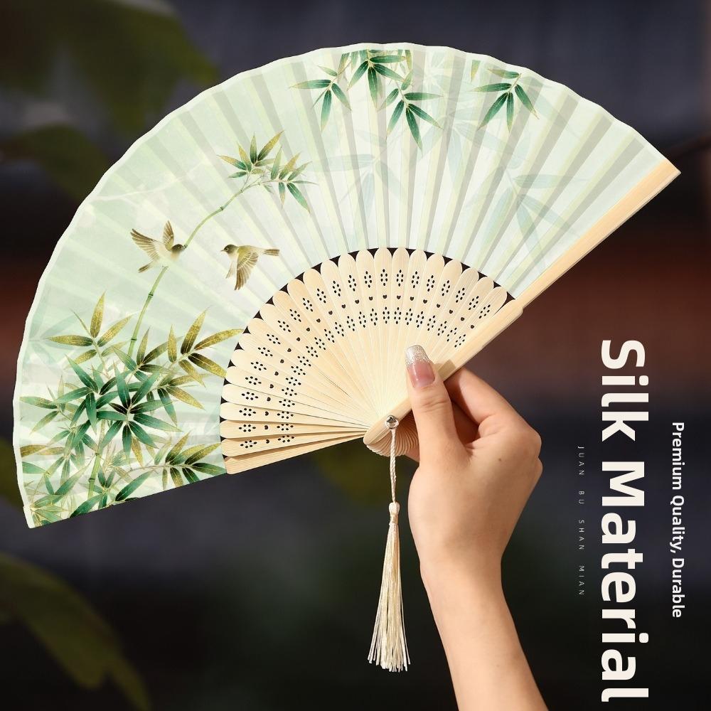 Tassel Elegent Female Fan Folding Fan Bamboo Classical Dance Fan Home Decoration
