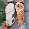 Модные женские сандалии на плоской подошве с перемычкой для пальца, повседневные римские сандалии, лето 2025, перекрещенные ремешки, узкий ремешок на щиколотке с пряжкой, пляжные сандалии для женщин