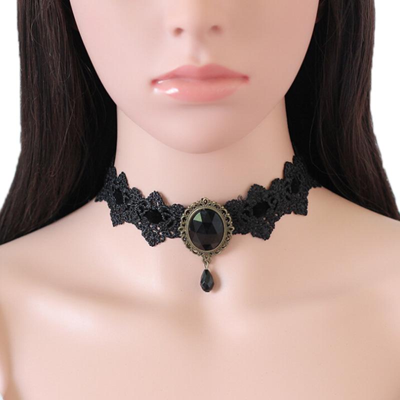 Black Lace Necklace Collar Choker Velvet Vintage Gothic Chain Pendant