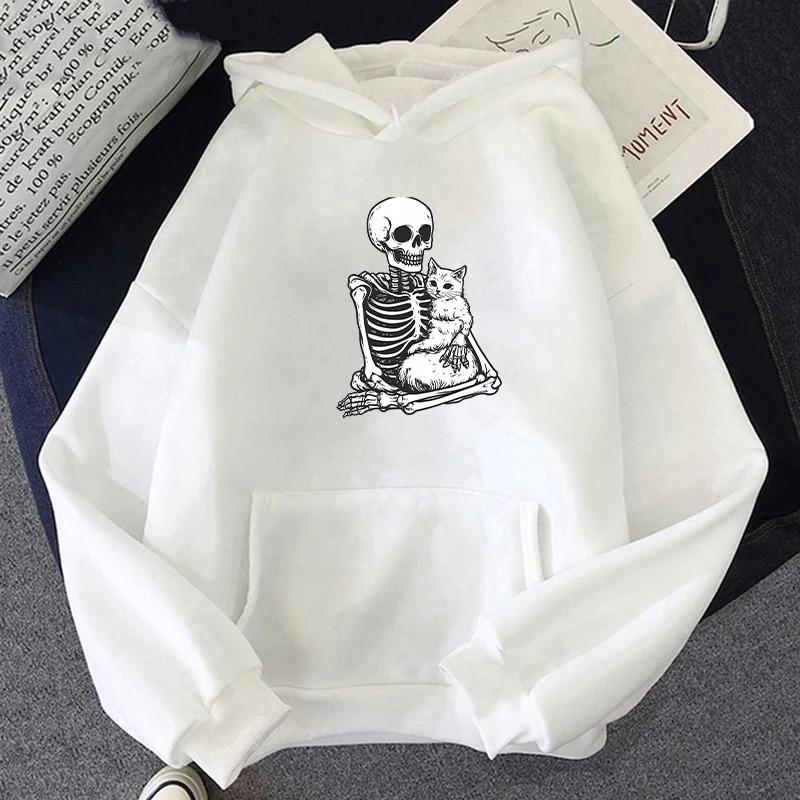 Skeletons and Cats Men Fashion Hoodies Men Women Hooded Sweatshirts Casual Pullovers Autumn Boys Girls Black Hoodie