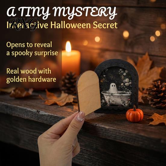 Decorative Halloween Fireplace Accent Cute Ghost Door Ornaments, Vintage Miniature Decoration, Retro Arched Tabletop Decor 3 Layer Openable