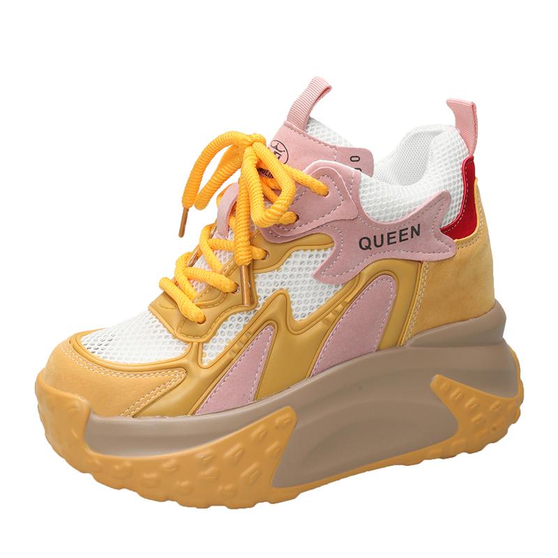 Модные Новые 10см Модные и Универсальные Кроссовки на Толстой Подошве для Осени 2025 Новые Сетчатые Дышащие Повседневные Спортивные Женские Кроссовки на Шнуровке