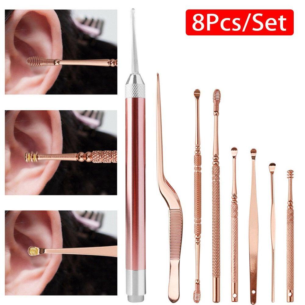 8Pcs/set LED Light LED Ear Wax Pickers Ear Clean Tool Ear Pick Cleaner Spoon  for Baby Adults