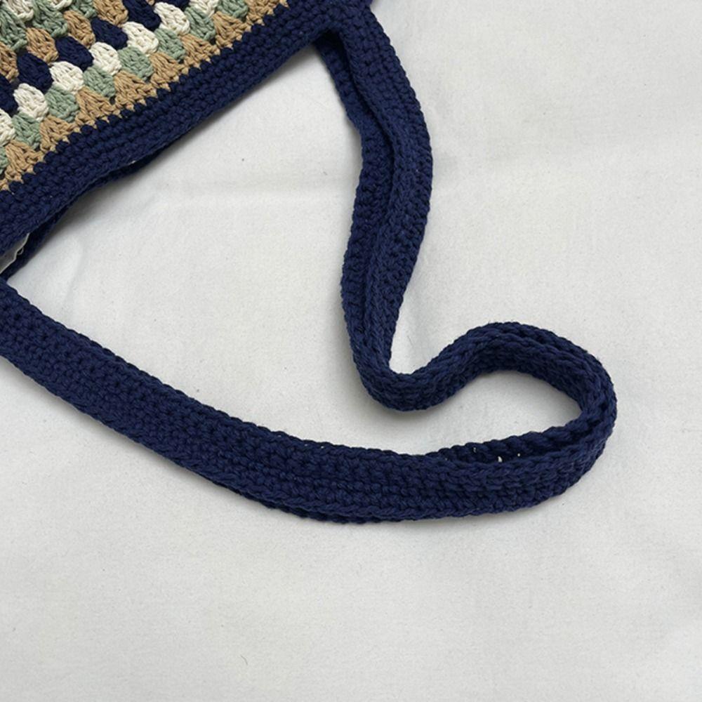 Braided Crochet Tote Bag Korean Style Beach Bag Fashion Knitted Shoulder Bag Beach