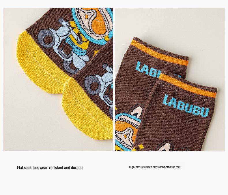 Детские хлопковые носки до середины икры с мультяшным рисунком Labubu - Устойчивые к запаху для весны, осени и зимы