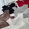 Women's U Neck Sleeveless Wide Strap Tank Top Slim Fit Casual Solid Rayon Ice Camisole With Fixed Built In Bra Pad