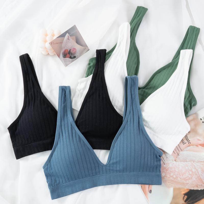 Женский модный бюстгальтер в полоску без рукавов с глубоким V-образным вырезом и мягкими подкладками, топы без косточек, укороченный топ, бюстгальтеры, бюстгальтер