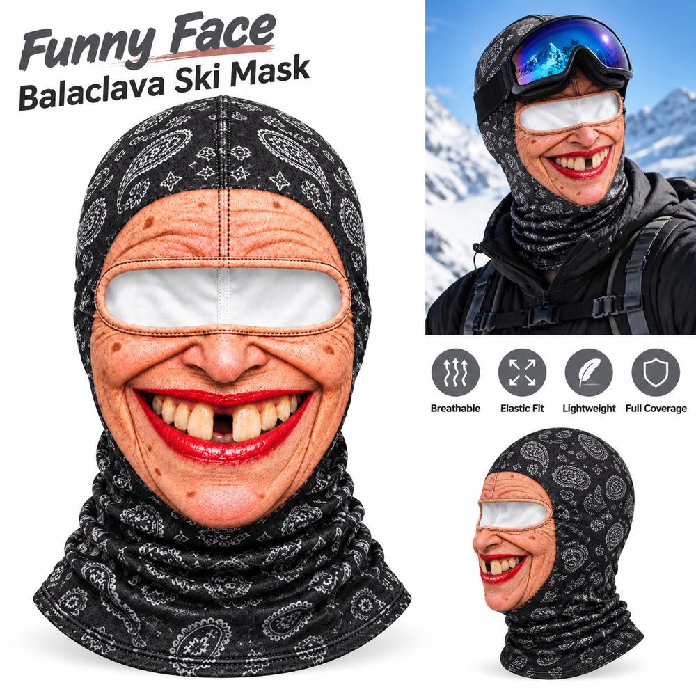 Full Coverage Winter Mask Cover 3D Face Printed Ski Mask Hood Novelty Headwear Costume Parties