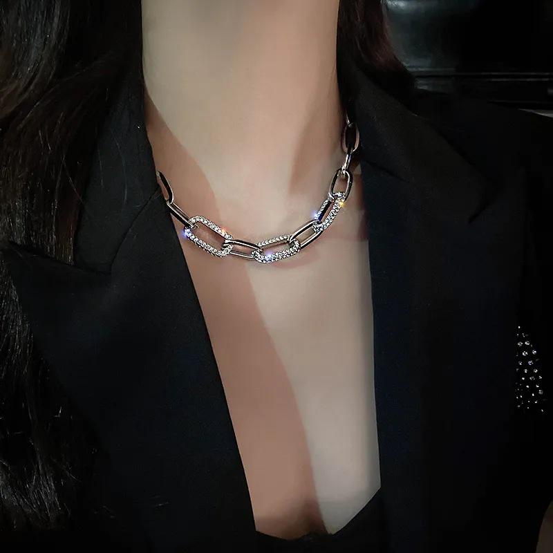 Chunky Chain Women's Necklace with Zircon & Alloy - Trendy Hip Hop Design