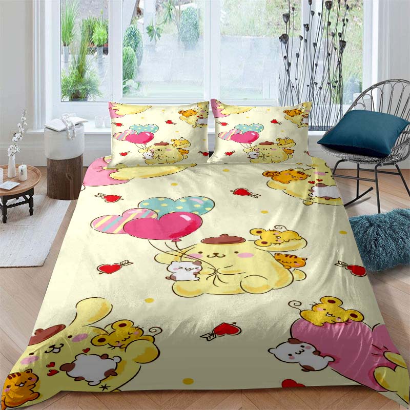 Cartoon character (Pom Pom Purin) printed bedding set duvet cover 1 duvet cover 2 pillowcases adult and children bedding set lux