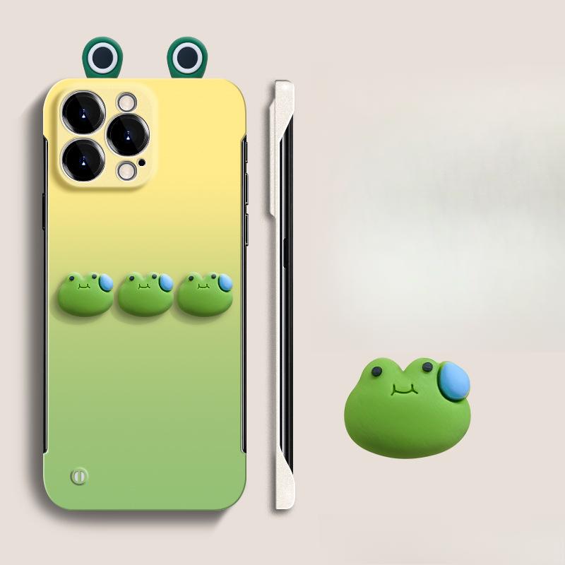 Градиентная трехмерная подставка в виде лягушки подходит для чехла для мобильного телефона Apple 14, 15PROMAX без рамки, 13 защита от падения, 12 эффект "голого металла".