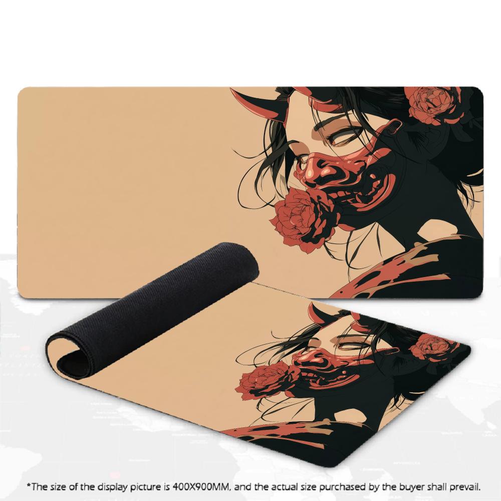 Anime Girl KON XXL Gaming Mouse Pad Red Black Dark Horror Manga Art Deskmat Non-Slip Rubber Keyboard Mat Large Table Mousepad