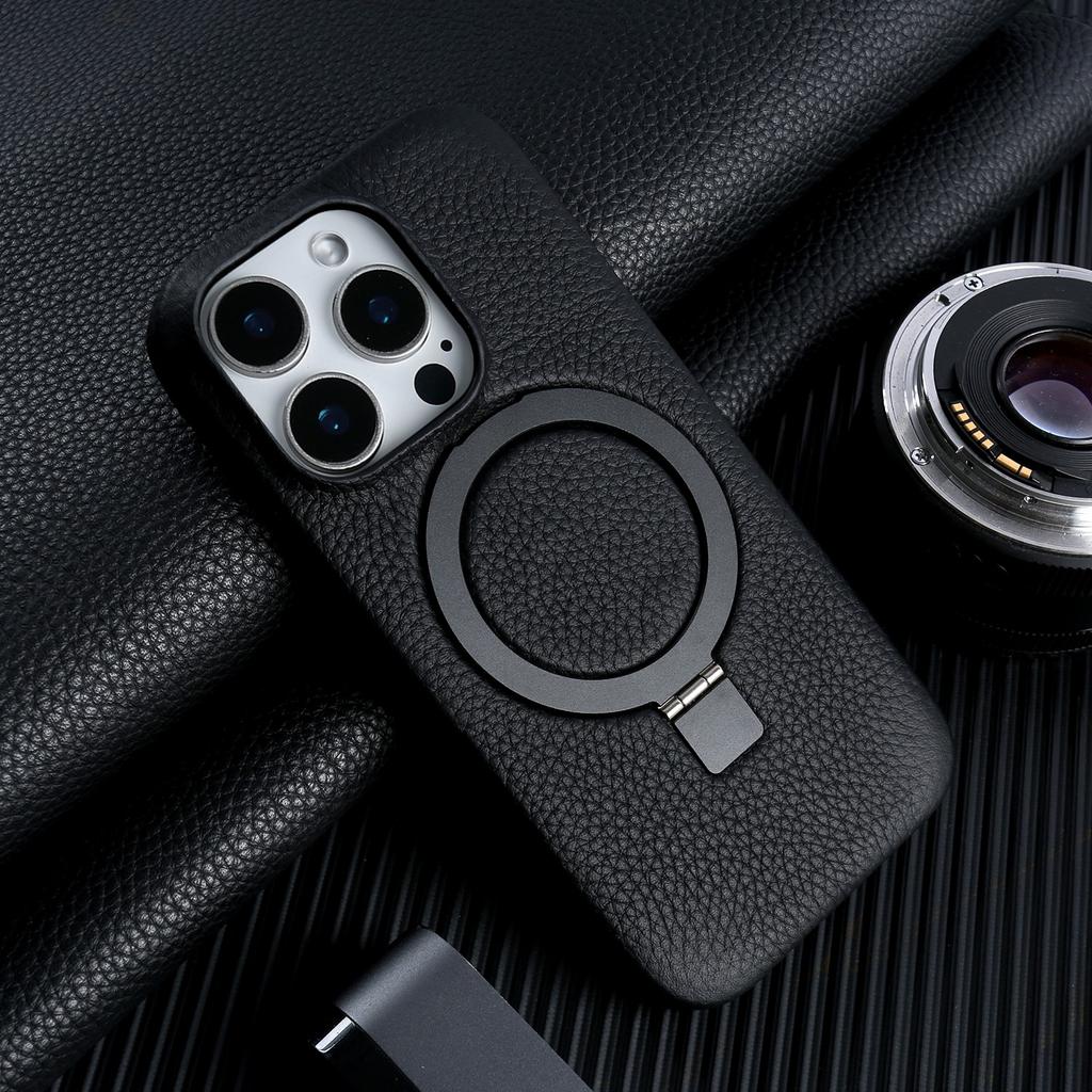 Magnet Ring Stand Phone Case For For Iphone 16 Pro Max 16e 15 13 14 12 11pro Cover Genuine Leather Case Magnetic Back Cover Cases