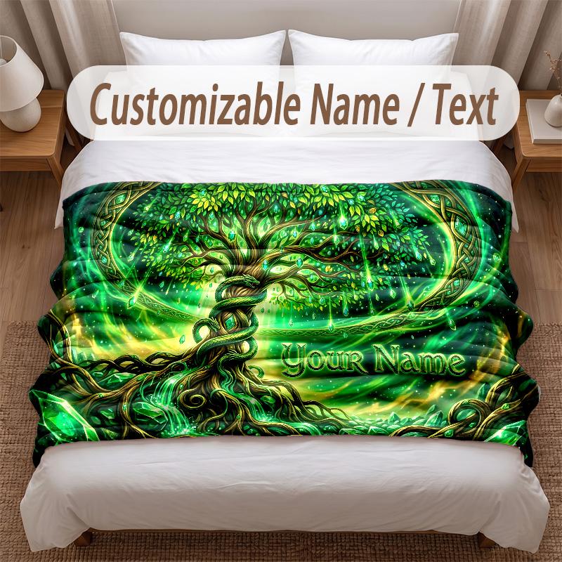 Tree of Life Theme Soft Blanket Personalized Custom Name Text Print Warm Blanket Home Sofa Bedroom Decor