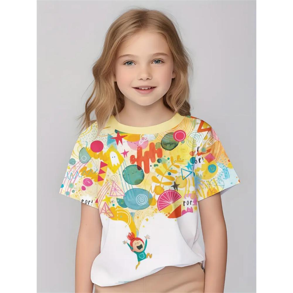 2025 Одежда для девочек Модные повседневные футболки с 3D-принтом Милые индивидуальные повседневные футболки для девочек Летняя футболка с короткими рукавами