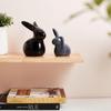 Home Décor Ceramic Rabbit Figurines (Set of 2, Black and Grey)
