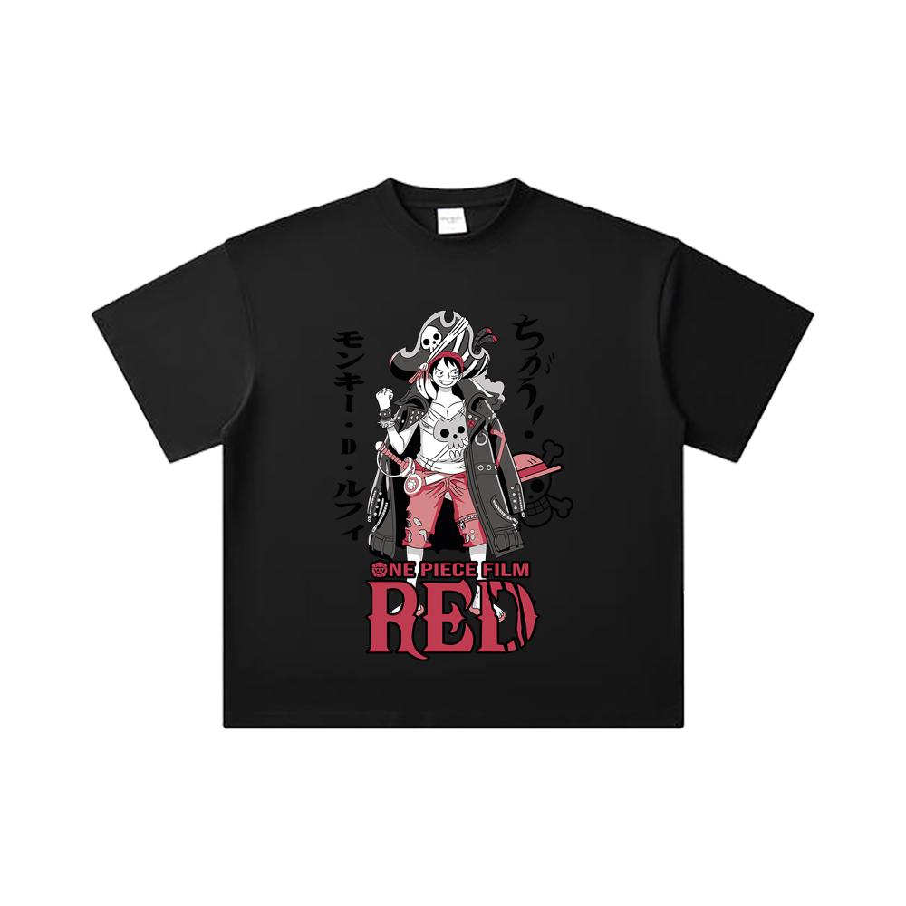 Хлопковая футболка унисекс с принтом Luffy Film Red, плотность 260 г/м², двойная пряжа, 32-й номер, 100% хлопок, цельнокроеная, V79