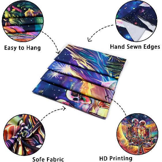 Huzuya Blacklight Skull Tapestry UV Reactive Galaxy Space Tapestries Psychedelic Moon Wall Tapestries Skeleton Lovers Wall Hanging for Bedroom Decor